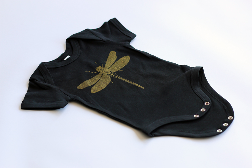 Bodysuit - Black with golden Dragonfly - 3-6mths (B001)