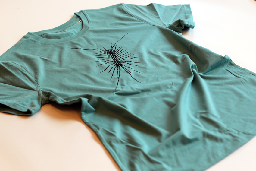Men - Teal monstera with black House centipede - XL (TS041)