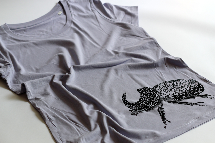 Women - Lavender with black Rhinoceros beetle - L (TS057)
