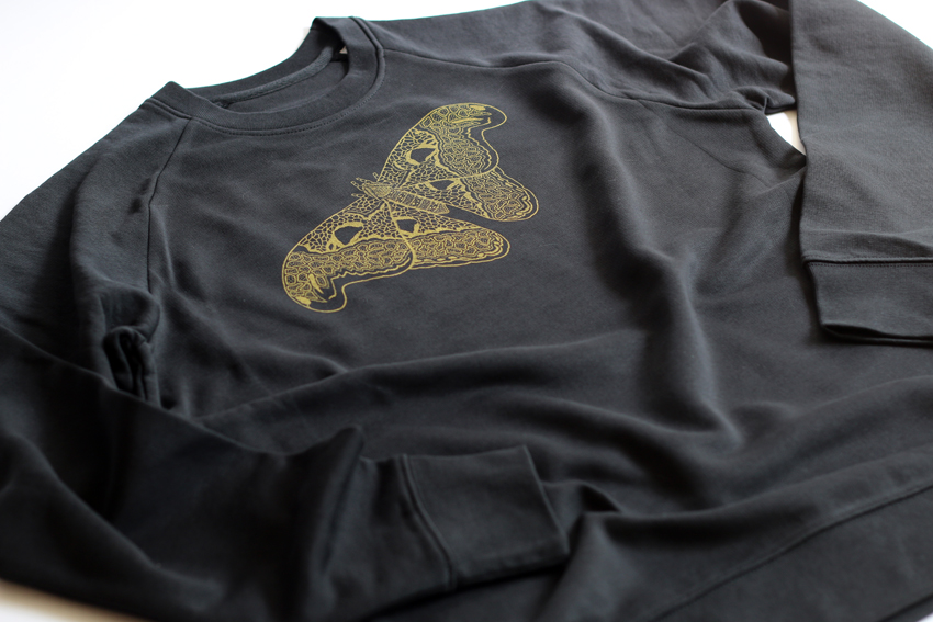 Men/Unisex - Black with golden Atlas moth - XL (SWA067)